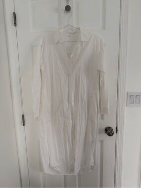 Muji Cotton White Long Sleeve Button-Down Dress